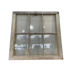 Vintage window with off white distressed frame and 6 panes