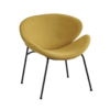 Retro Mid Century Modern yellow mustard accent chair. Horizonal oval back with a deep scooped seat. Black metal legs