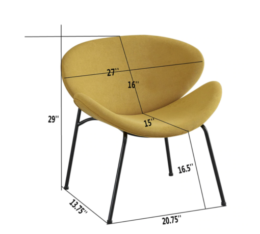 Dimensions of chair. 27 inches across, 13.75 deep, and 29 inches tall.