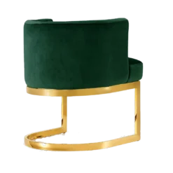 Hunter green velvet round barrel chair, back view