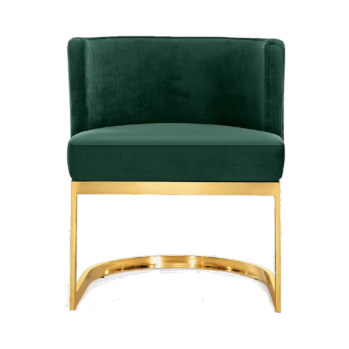 Front view of barrel chair with C shape seat on top of gold C legs