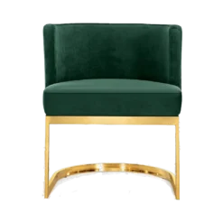 Front view of barrel chair with C shape seat on top of gold C legs