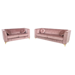 Matching pink velvet chesterfield sofa and loveseat