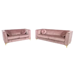 Matching pink velvet chesterfield sofa and loveseat