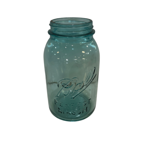 Transluscent blue quart sized ball jar. No lid.