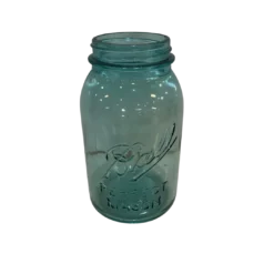 Transluscent blue quart sized ball jar. No lid.