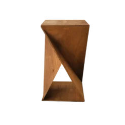 Angular wooden high-top cocktail table with solid flat top
