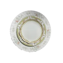 Vintage mismatched dinner plate, salad plate and dessert plate in a variety of patters