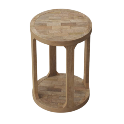 Showing the top of the round accent table with small panels of wood