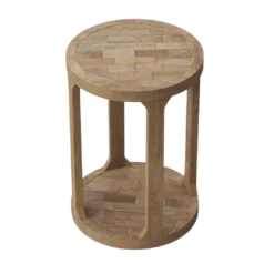 Showing the top of the round accent table with small panels of wood