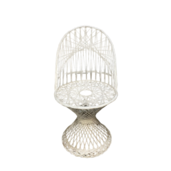 Midcentury modern authentic fiberglass chair in white with spun back, and threaded seat