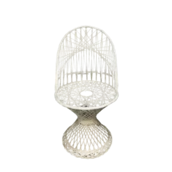 Midcentury modern authentic fiberglass chair in white with spun back, and threaded seat