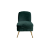 Emerald green velvet armless chair with gold legs, front view