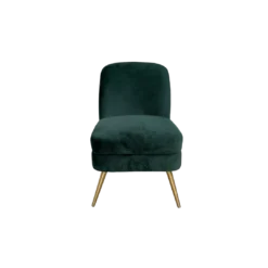 Emerald green velvet armless chair with gold legs, front view