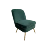 Emerald green velvet armless chair with gold legs, side view