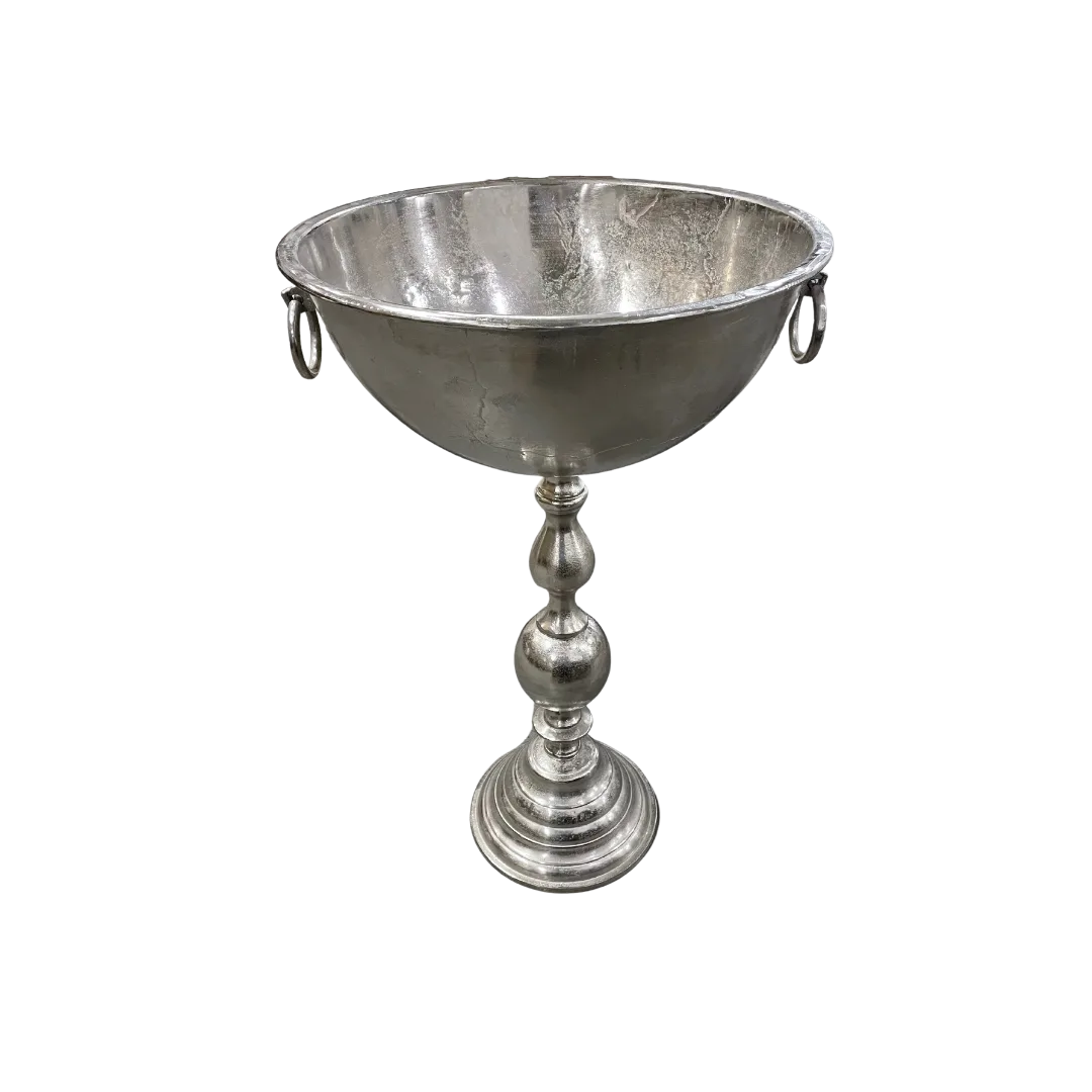 Floor length Silver champagne bucket WEBP Silver Maravi Floor Length Champagne Bucket on a stand, showcasing a sleek design with a metallic finish for elegant event decor.