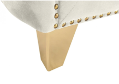 Close up on gold foot with nailhead trim.