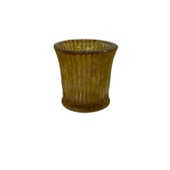 Small glass gold votives with vertical ribs.