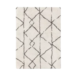 Anastasia Rug featuring a High pile rectangular tan rug with black geometric lines