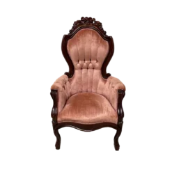 Front view of pink velvet chair for rent for an event, party or shower