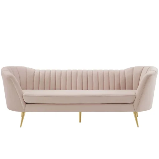 Rosani Luxe pink velvet sofa available to rent from Violet Vintage Rentals