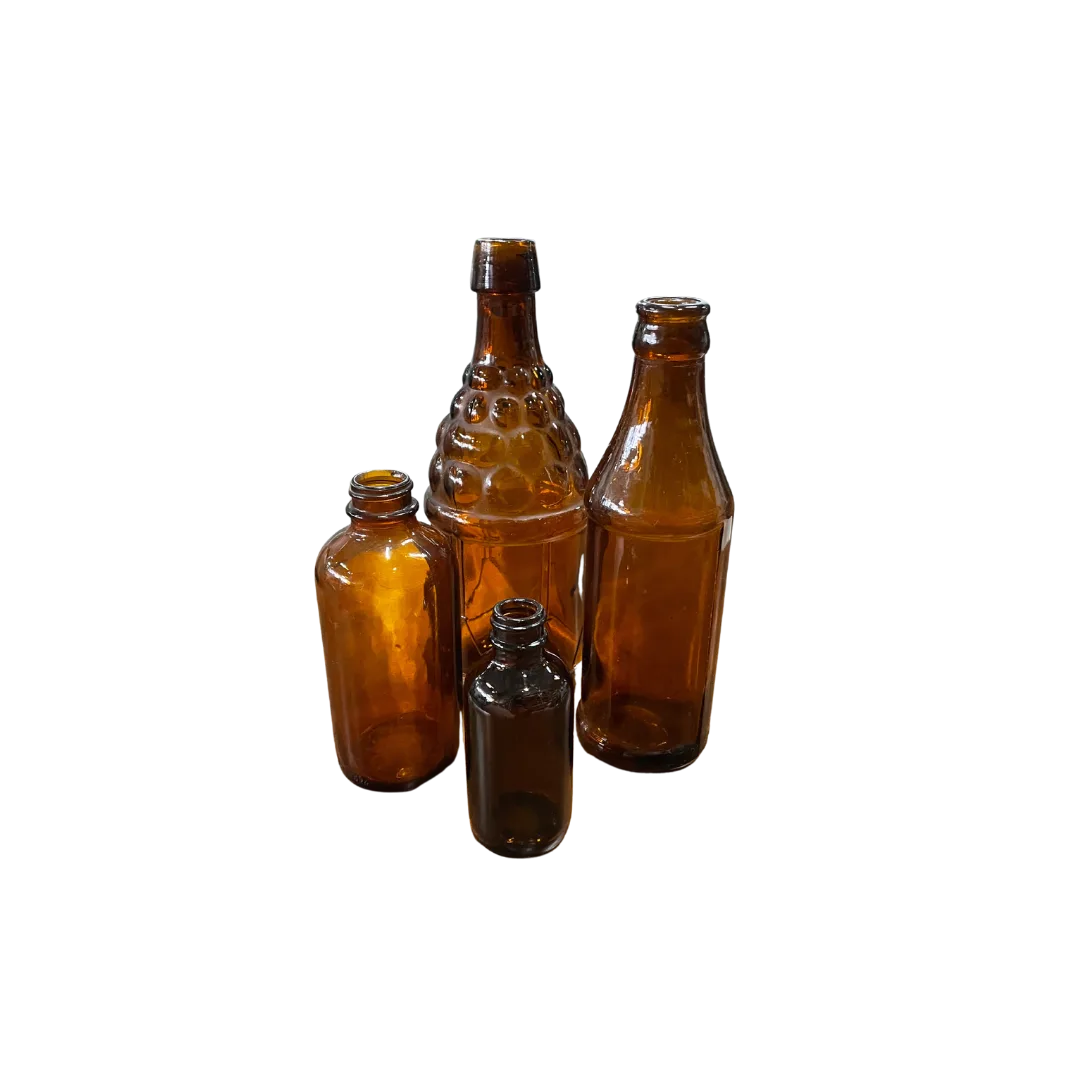 Brown Glass Bottles WEBP 4 Vintage mismatched brown glass bottles of various sizes