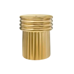 Round shiny gold accent table with texture.