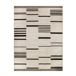 Neutral toned rug with cream background and solid dark gray bars in various positions across 4 columns.