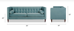 Dimensions of the sofa - 84 inches long, 34 inches wide and 32 inches tall. Seat height is 20 inches.
