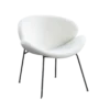 Plush white round accent chair with dark gray metal legs. Scooped seat.
