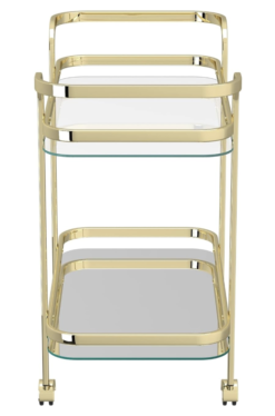 Side edge view of bar cart. Two tiered