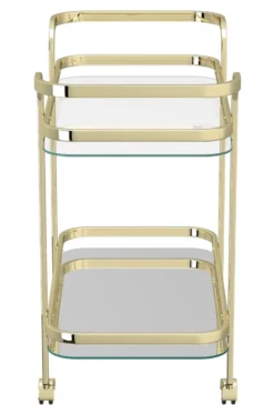 Side edge view of bar cart. Two tiered