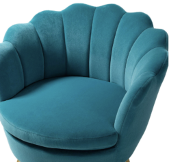 Slight arial view of the chair showing the vertical channels of the tufted back