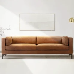 Sofa sitting against a white wall. Sun shining in onto the couch.