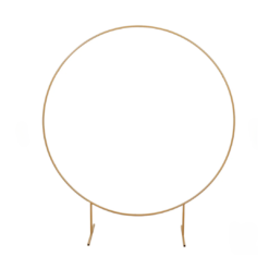Simple thin gold circle on legs. Stands 6.5 feet tall and 6 feet wide.