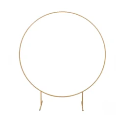 Simple thin gold circle on legs. Stands 6.5 feet tall and 6 feet wide.