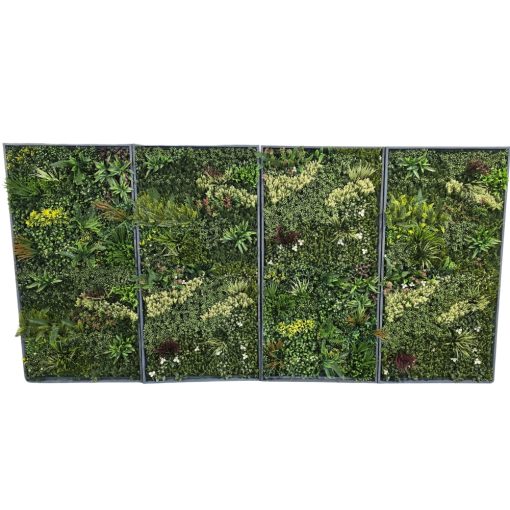 Front view of the Botanical Bliss Vertical Greenery Wall Backdrop featuring four 80x40 artificial foliage panels