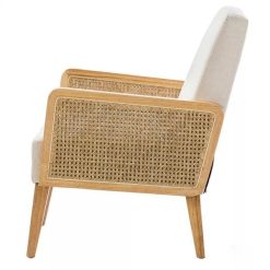 Side view of the Caneva Chair highlighting the natural rattan detailing.