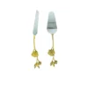 Gold handled serving set with ornate florals.