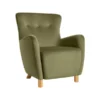 Side view of the Moss Chair displaying its ergonomic design and natural wooden legs.