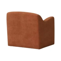 Back view of the Terrabello Chair showcasing its smooth, rust-colored fabric and rounded top.