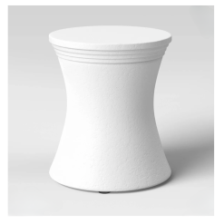 Front view of the Carden Side Table showcasing its hourglass design and textured faux stone finish.