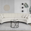 1 cream curved sectional in a living room