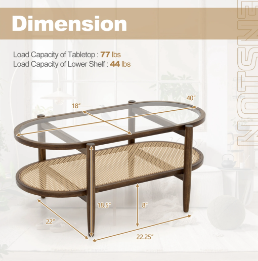 Dimensional diagram of the Cameron Coffee Table with load capacities and measurements.