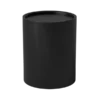 Black metal drum cylinder end table with flat top with a slight lip