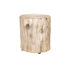 Faux log in a light neutral tone with knots on sides and flat surface for side table