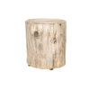 Faux log in a light neutral tone with knots on sides and flat surface for side table