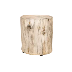 Faux log in a light neutral tone with knots on sides and flat surface for side table