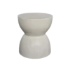 Front view of the Loreo Side Table featuring its hourglass silhouette and polished ivory finish.