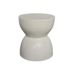 Front view of the Loreo Side Table featuring its hourglass silhouette and polished ivory finish.